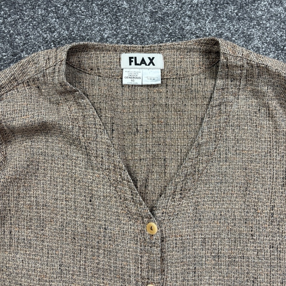 Flax By Jeanne Engelhart Blouse Top Size 1G XL Brown 100% Linen Woven Button Up - Picture 5 of 10
